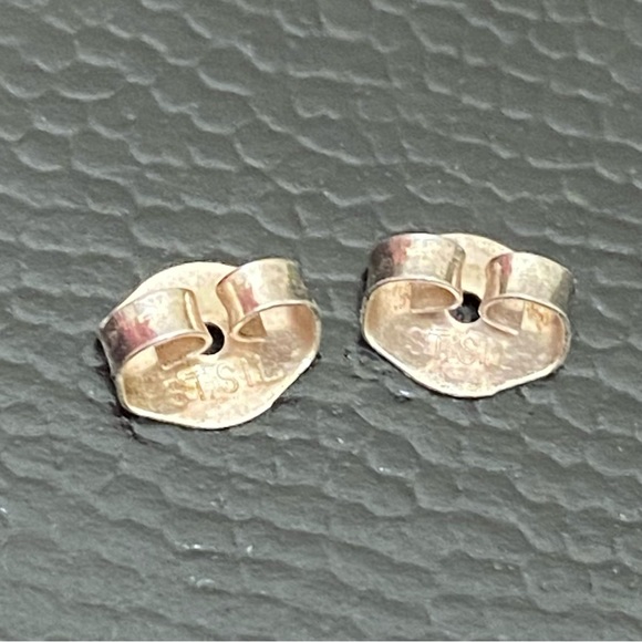 Vintage STR.SII Sterling Silver Turquoise Inlay Comma Teardrop Post Earrings - Picture 11 of 12